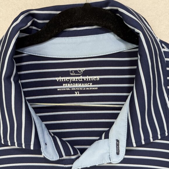 Vineyard Vines Polo Shirt Mens XL Blue White Stripe Performance Golf Stretch - Picture 4 of 9